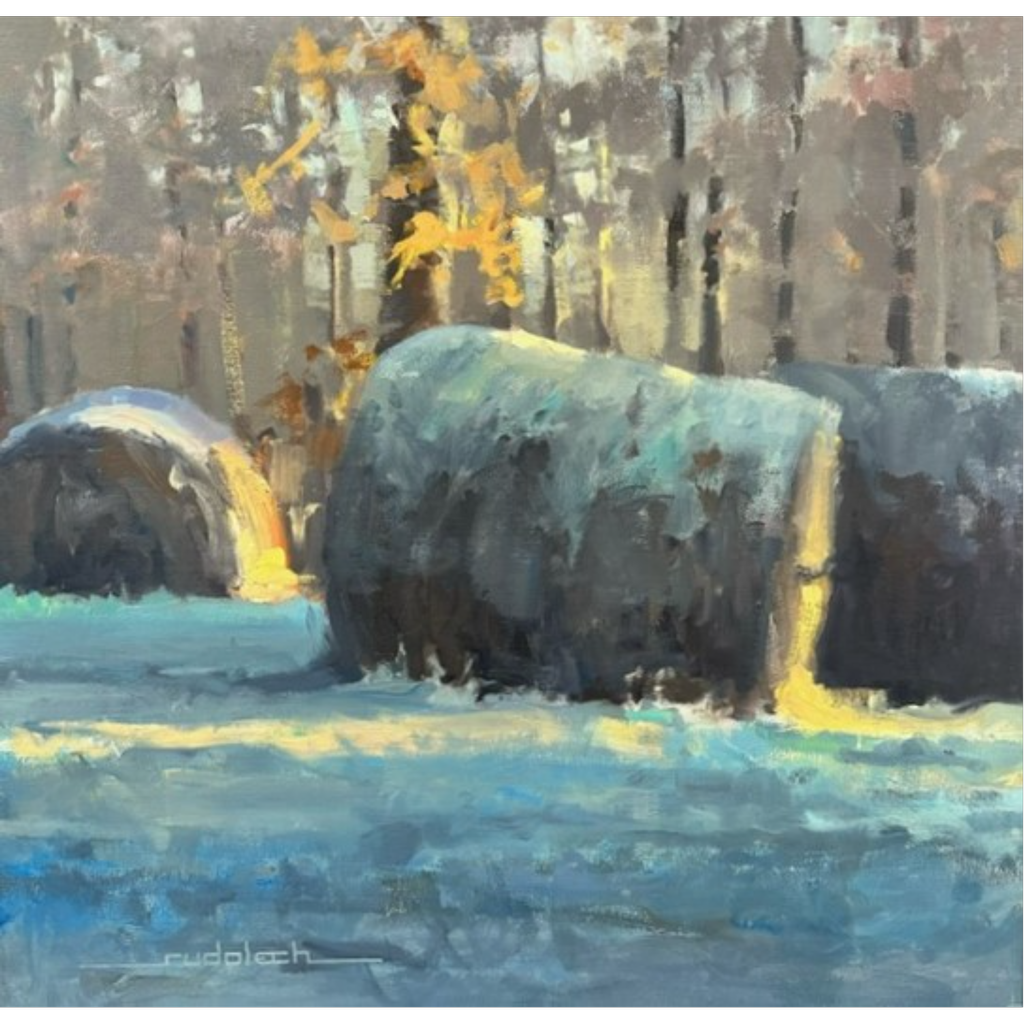 Haybales at Dusk by Larry Rudolech