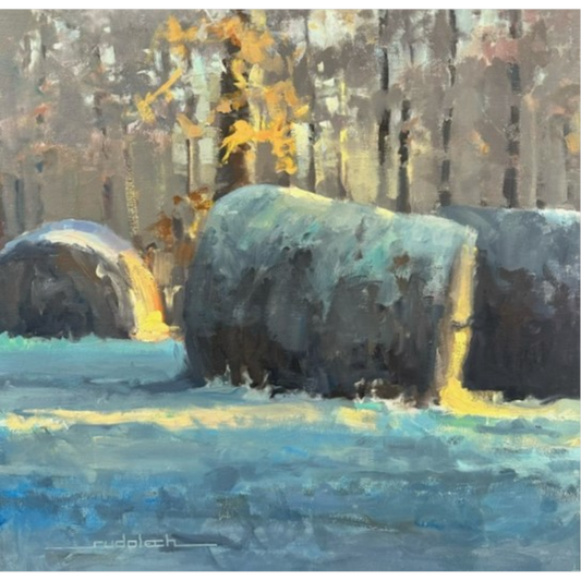Haybales at Dusk by Larry Rudolech