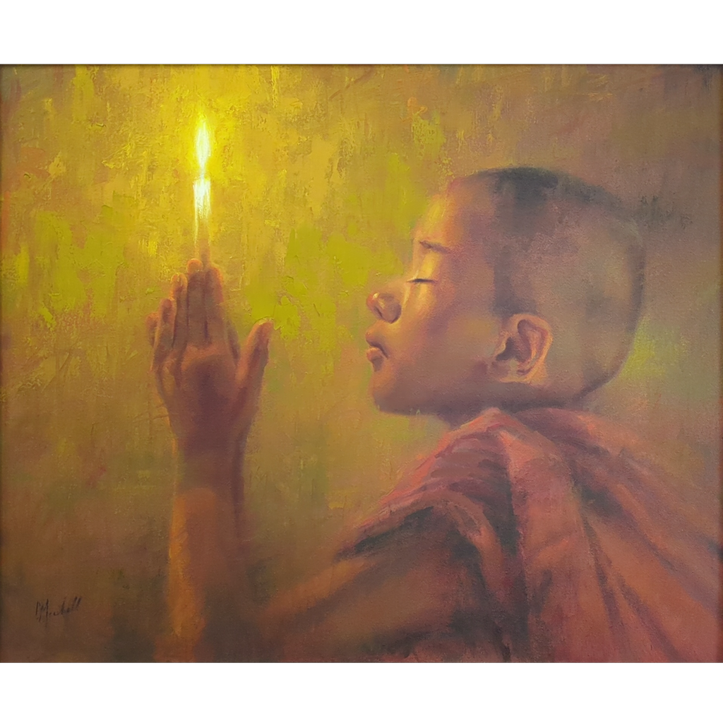 Young Buddhist Boy Praying by Chuck Marshall