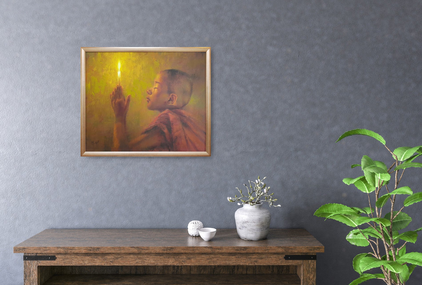 Young Buddhist Boy Praying by Chuck Marshall