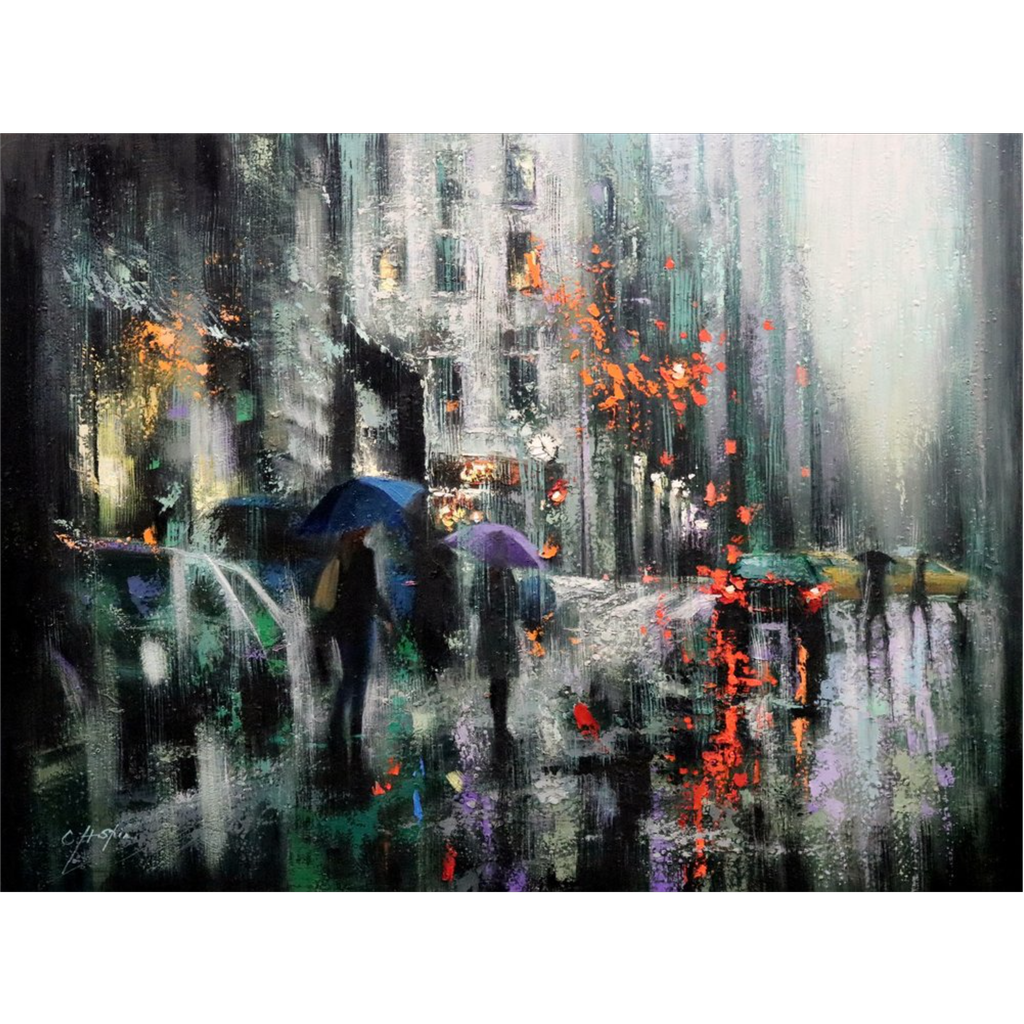 The White Clock and Rainy Day in Fifth Avenue by Chin H Shin
